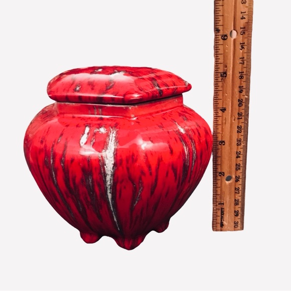 Vintage Red Pottery Hexagonal Ceramic Lidded Jar Urn 5.5" Drip Spot Glaze Signed - Picture 10 of 14